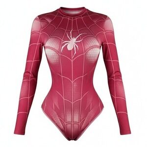 New Small Magenta Spider Web‎ Long Sleeve Bodysuit Spiderman Superhero Costume
